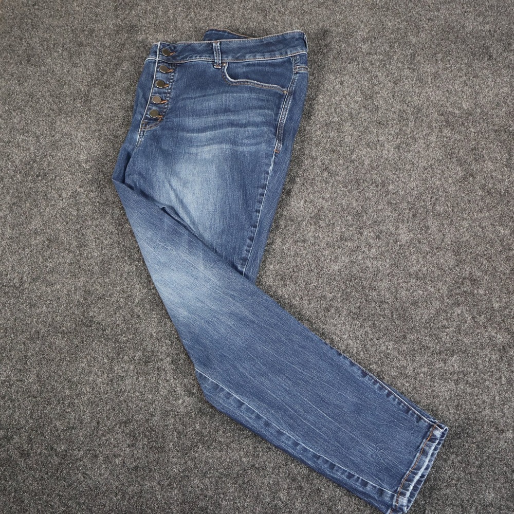 Maurices Everflex Super High Rise Button Fly Skinny Jeans Blue Med Wash 22W
